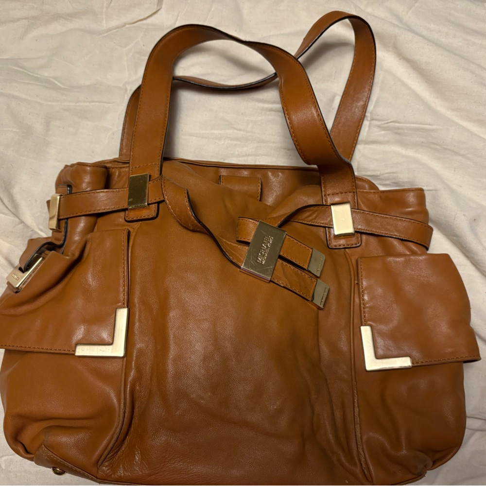 Michael Kors Tan Gold Shoulder Bag with Double Handles